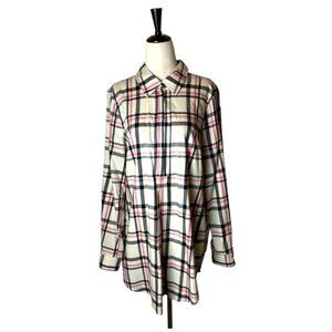 Tyler Boe Tan Red And Black Plaid Collared Half Snap Front Tina Tunic Top Size M